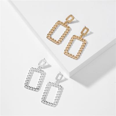 China BOHEMIA Fashion Jewelry Restraint Chain Link Rectangle Boho Statement Metallic Flat Drop Earrings for sale