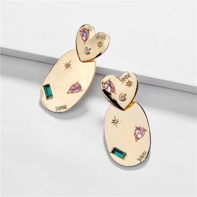 China LUNA CHIAO 2020 Fashion Jewelry Gold-color Cute Heart Plating Zinc Alloy Colorful Crystal Mirror Polish Cute Drop Earring For Women for sale