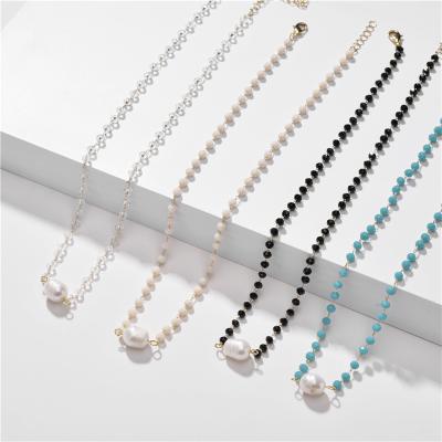 China LUNA CHIAO Jewelries In Stock Chrystal TRENDY Rhinestone and Real Natural Pearl Beaded Chain Necklace for Women for sale