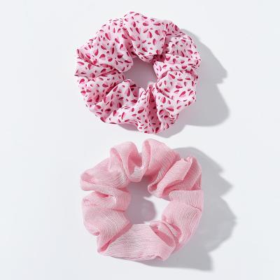 China 2pcs Europe Chiffon Summer Lovers Hair Scrunchies Color Hair Accessories Big Size Bling Nice Hair Tie Set For Women for sale