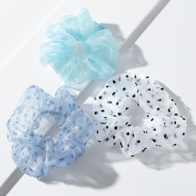 China Europe 3pcs Plus Size Summer Dots Scrunchie Hair Accessories Tulle Light Up Organza Hair Tie Set For Women for sale