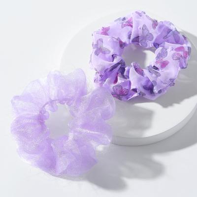 China Large Size Simple Europe Summer Butterfly Hair Tie Hair Accessories 2pcs Tulle Light Up Hair Scrunchies Set For Women for sale