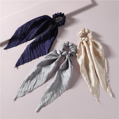 China Europe 2021 Hot Sale Women Scarf Scrunchies Wrinkle Satin Bow Hair Scrunchies Ribbon for sale