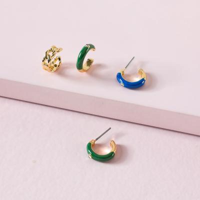 China Fashion 4pcs/set Fashion 4pcs/set Multicolor Asymmetric Multicolor Zircon Enamel Oil Drip Earring CZ Crystal Rhinestone Gold Plated Ear Clip Earring Set for sale