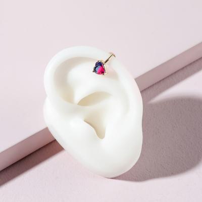 China Trendy Trendy Minimalist Gold Plated Heart Ear Bones Cut Zircon Colorful Crystal Female Cuff Earrings No Piercing Ear Clips for sale