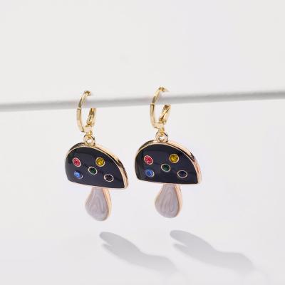 China TRENDY.Cute Fashion Cute Enamel Mushroom Dangle Earrings For Women Girls Shape Gold Plated Drop Earring Party Jewelry for sale