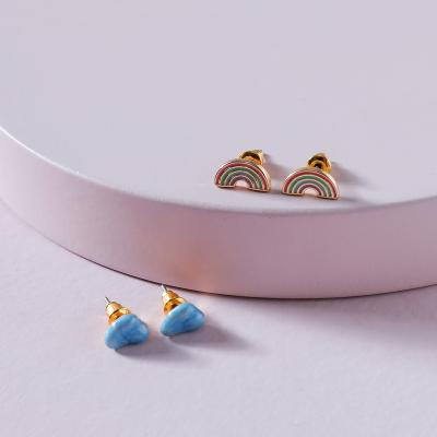 China TRENDY.Cute 2021 Fashion Rainbow Stone Stud Earring Women Soft Cute Jewelry Style Stone Gold Plated Earrings Wholesale Japan Korea CLASSIC for sale