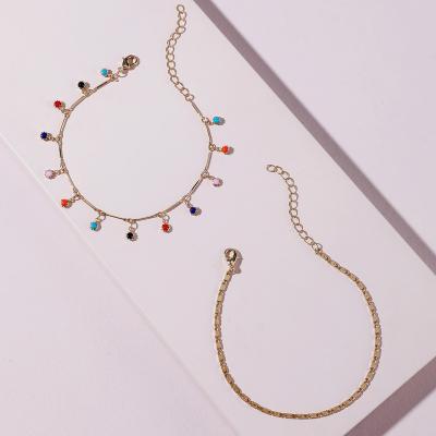 China BOHEMIA.TRENDY 2021 Newest Design 2pcs/set Gold Plated Summer Acrylic Beaded Beach Fashion Anklet Bracelet Seed Sandals Barefoot Anklet for sale