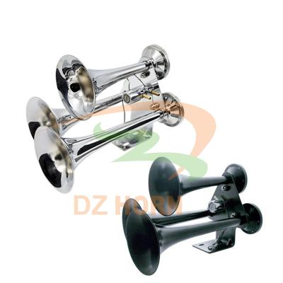 China DC 12V/24V 120PSI 165DB Zinc Alloy Chrome Plated 4-Trumpet Train Air Horn Kit With 6L ViAIR Air Souce Kit Air Compressor for sale