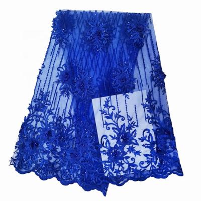 China Viable Wholesale African Polyester Lace Fabric Factory Floral Royal Blue Lace Fabric From Ghana for sale