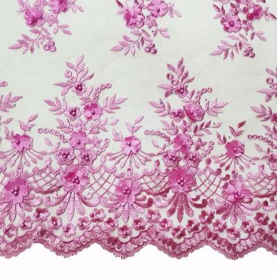 China 2020 latest lace fabric factory 3d flower african bride embroidery women lace fabric with beads for sale