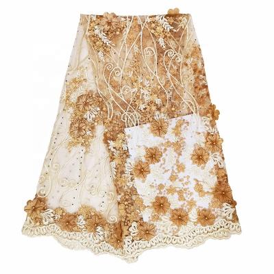 China African lace fabric factory wholesale price new simple model workable dress embroidery 3d lace fabric with stones for sale