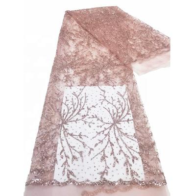 China Viable Factory Wholesale Floral Bridal Rose Gold Lace Fabric Glitter Tulle Lace Fabric for sale