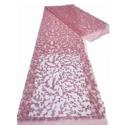 China Viable Lace Fabric Factory China Rose Gold Glitter Pearl Bridal Bonded Lace Fabric China for sale