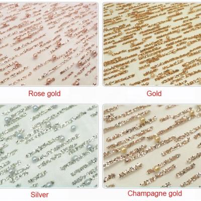 China 2019 viable new design sample sugar lace fabric rose gold glitter lace fabric for dress for sale