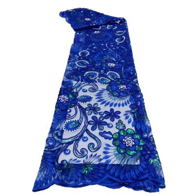 China Wholesale latest viable factory asoebi lace fabric sequin royal blue luxury cord for sale