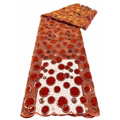 China Wholesale China Viable Lace Fabric Factory New Nigerian Burnt Orange 5 Yards Bridal Lace Fabric Wholesale for sale