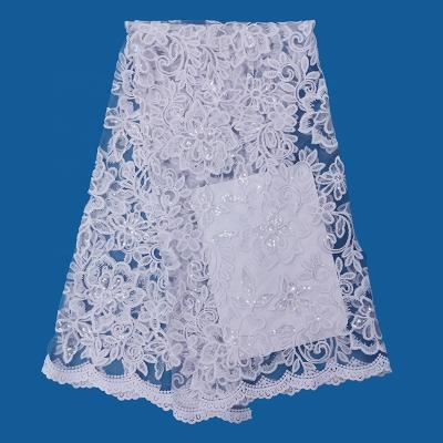 China Viable White African Lace Fabric Factory Dress Sequin Lace Fabric For Wedding for sale