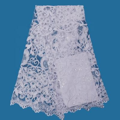 China Viable Factory Wholesale Price Sample New African White Embroidered Sequins Lace Fabric For Wedding for sale