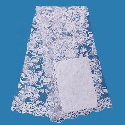 China Viable Factory Wholesale Price Sample New African White Embroidered Sequins Lace Fabric For Wedding for sale