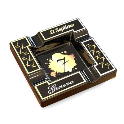 China Porcelain RTS 17cm x17 cm Customize Porcelain Ceramic Square Ashtray for Cigar and Cigarette with Non Slip for Indoor and Outdoor for sale