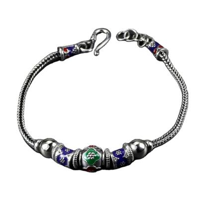 China Vintage Vintage Enamel Round Bead 925 Sterling Silver Jewelry Friendship Chain Bracelets For Women for sale