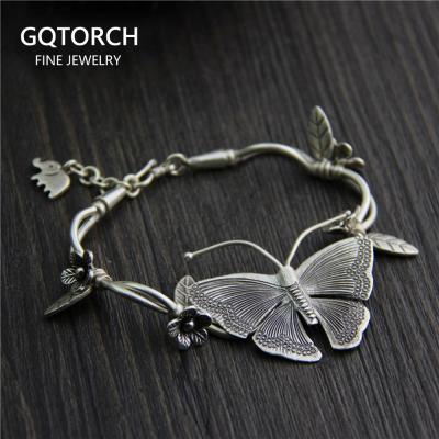 China Handmade Vintage 925 Sterling Silver Butterfly And Flower Bracelets For Women for sale