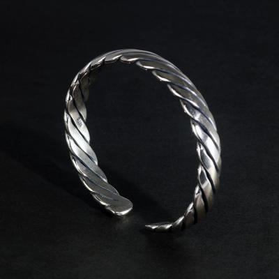 China TRENDY Bangle Men's Twisted Cuff Bracelets 925 Sterling Silver Vintage Punk Rock Style Male Jewelry for sale