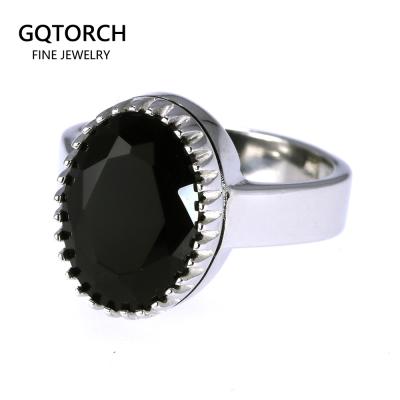 China Vintage Custom Turkish Rings For Men Retro Gemstone Rings Pure Silver CZ Antique Oval Black Stone Jewelry for sale