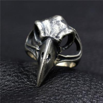 China Vintage Solid 925 Sterling Silver Jewelry Skull Bird Rings For Men Retro Punk Antique Style Biker Rings for sale