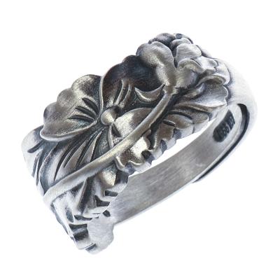 China Matte Women's Chinese Style Lotus Flower Open Ring Pure Silver TRENDY Fashion Jewelry for sale