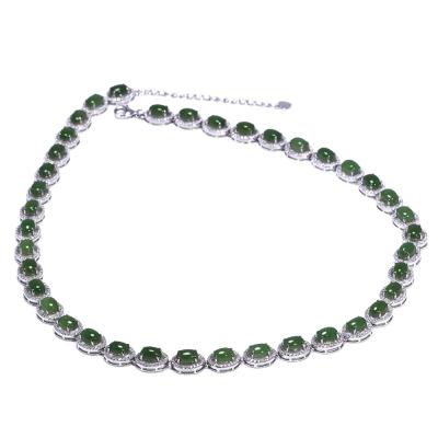 China FASHIONABLE Genuine Natural Green Jewelry Sterling Silver Necklaces For Women Jade Tennis Chain Ethnic Gemstones for sale