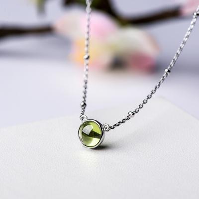 China Vintage Genuine Solid 925 Sterling Silver Olivine Pendant Necklace Choker For Women's Natural StoneElegant Fine Jewelry for sale