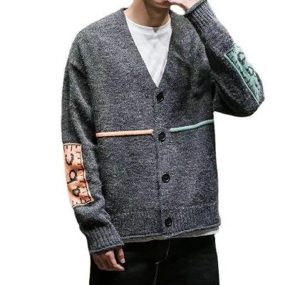 China Anti-wrinkle Knitwear Mens Vintage Contrast Color Top Loose Cardigan for sale