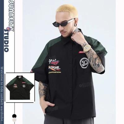 China Hip Hop Anti-Shrink Shirt Mens High Street Style Motorcycle Vintage Loose Brutal Handsome Shirt for sale