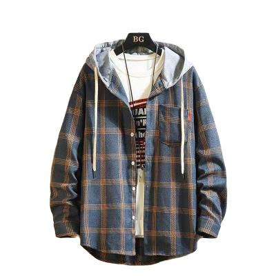 China New Men's Anti-Shrink Shirt Spring And Casual Autumn Plaid Soft Long Sleeve Hooded Jacket for sale