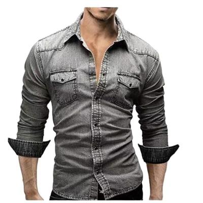 China 2022 Trend Shirt Jacket Men's Solid Color Casual Simple Short Sleeve Denim Shirt QUICK DRY Large Size for sale