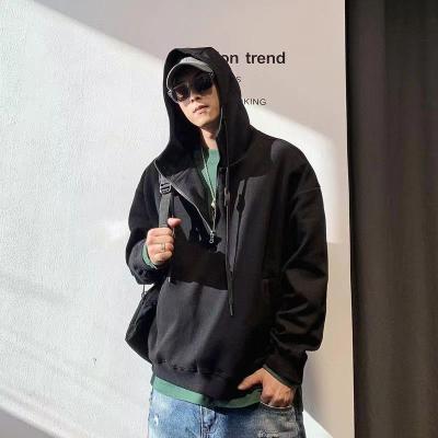 China Spring Autumn American Semi Retro Solid Color Zipper Hooded Sweater Anti-shrink Loose Casual Jacket for sale