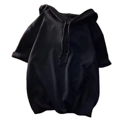 China Anti-wrinkle hooded shorts sleeved loose half sleeve hooded loose summer men's T-shirt black hooded sweater for sale