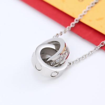 China European and American double ring punk titanium steel necklace jewelry female fashion clavicle chain stainless steel for sale