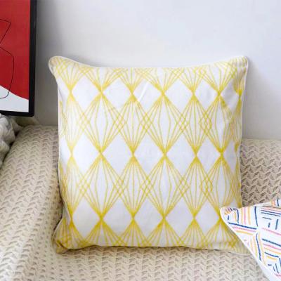 China New Decorative Yellow Geometric Flat Embroidered Pillowcase Home Sofa Decorative Cushion Cover for sale