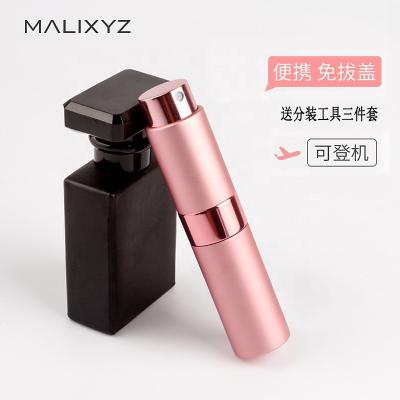 China MALIXYZ 8Ml Travel Mini Luxury Empty Refillable Metal Fashionable Current Portable Aluminum Screw Kind Twist Up Perfume Atomizer Spray Bottle for sale