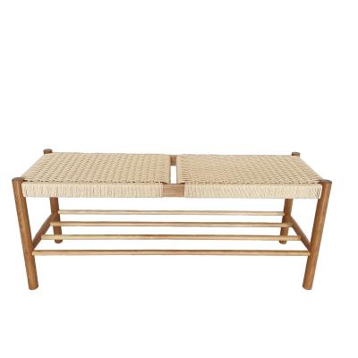 China Modern New Fashion New Design Weaving Seat Modern Rustic Wooden Bench Rattan Furniture Storage Weaving Bench for sale