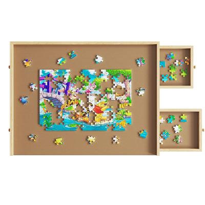 China DIY TOY Wooden Puzzle Table Portable Drawer Puzzles Storage Board Children Classification Table for sale