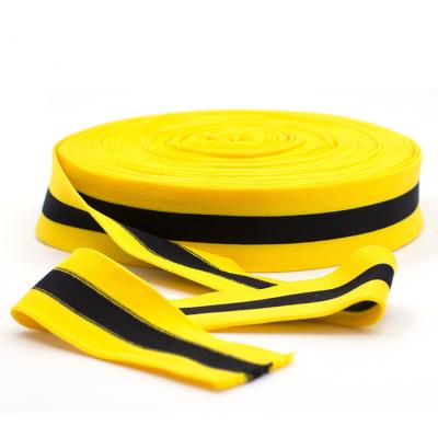 China High Elasticity Webbing Yellow Striped Design Custom Elastic Webbing Waistband Made Logo Striped Cotton Webbing Elastic for Gym Sports for sale