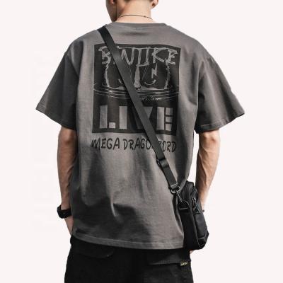 China Wholesale Vintage Silk Screen Printing Anti-Wrinkle T-shirt Casual Drop Shoulder T-shirt Hip Hop Men for sale