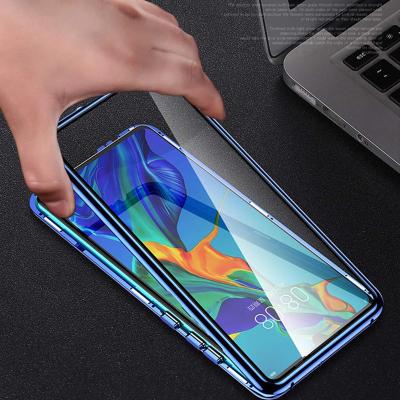 China Anti-Knock Double Side Tempered Magnetic Glass-Metal View Phone Case Cover For iPhone 6S 7 8 Plus X XR 11 Max Pro for sale