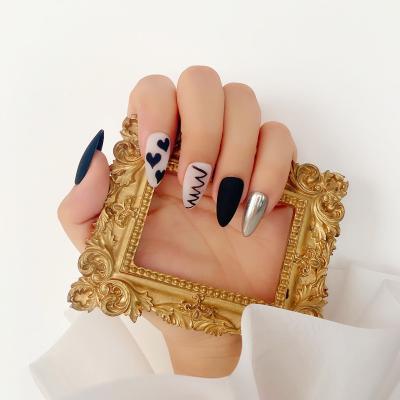 China Beauty traceless fake heart butterfly black decoration design fake finger stiletto nails tips for wholesale for sale