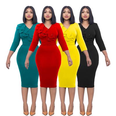 China 2023 New Arrivals Women Breathable Dress Elegant Temperament Double Neck Career Dresses Office for sale