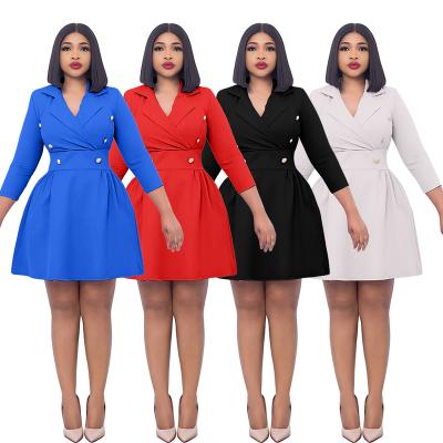 China 2023 African women's career line a cross skirt of the suit breathable elegant collar temperament dress dresses European for sale